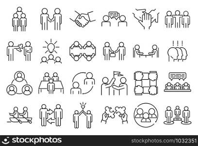 Business cooperation icons set. Outline set of business cooperation vector icons for web design isolated on white background. Business cooperation icons set, outline style