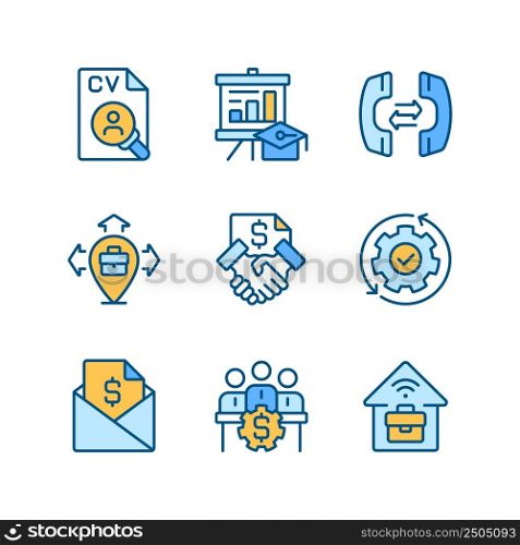 Business coordination pixel perfect RGB color icons set. Professional skills. Isolated vector illustrations. Simple filled line drawings collection. Editable stroke. Montserrat Bold, Light fonts used. Business coordination pixel perfect RGB color icons set