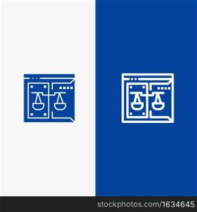 Business, Copyright, Court, Digital, Law Line and Glyph Solid icon Blue banner Line and Glyph Solid icon Blue banner