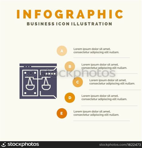 Business, Copyright, Court, Digital, Law Solid Icon Infographics 5 Steps Presentation Background