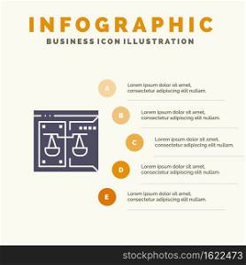 Business, Copyright, Court, Digital, Law Solid Icon Infographics 5 Steps Presentation Background