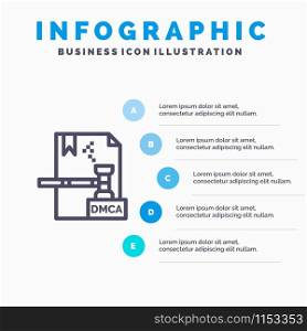 Business, Copyright, Digital, Dmca, File Line icon with 5 steps presentation infographics Background
