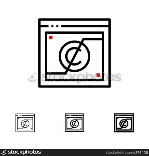 Business, Copyright, Digital, Domain, Law Bold and thin black line icon set