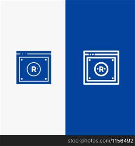 Business, Copyright, Digital, Law, Online Line and Glyph Solid icon Blue banner Line and Glyph Solid icon Blue banner