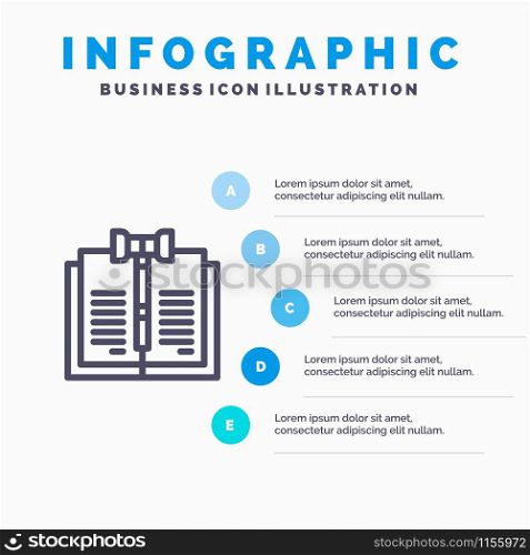 Business, Copyright, Digital, Law, Records Line icon with 5 steps presentation infographics Background