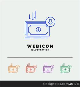 Business, cost, cut, expense, finance, money 5 Color Line Web Icon Template isolated on white. Vector illustration. Vector EPS10 Abstract Template background