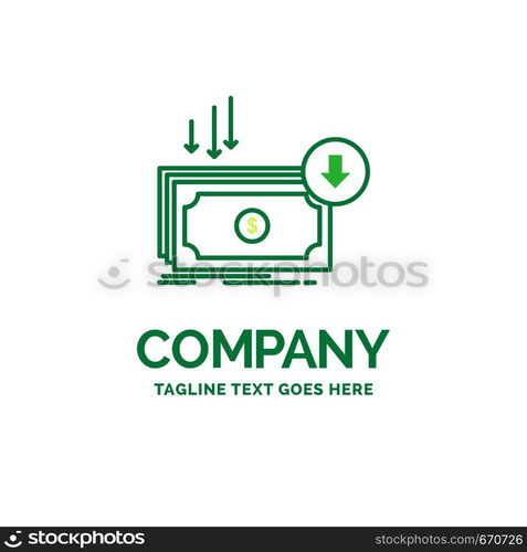 Business, cost, cut, expense, finance, money Flat Business Logo template. Creative Green Brand Name Design.