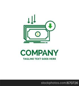 Business, cost, cut, expense, finance, money Flat Business Logo template. Creative Green Brand Name Design.