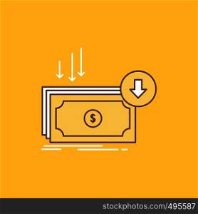 Business, cost, cut, expense, finance, money Flat Line Filled Icon. Beautiful Logo button over yellow background for UI and UX, website or mobile application. Vector EPS10 Abstract Template background