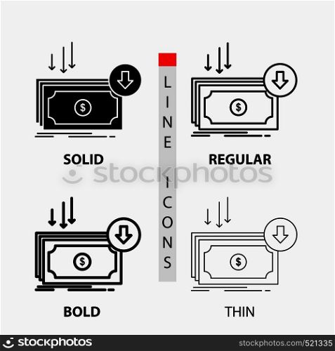 Business, cost, cut, expense, finance, money Icon in Thin, Regular, Bold Line and Glyph Style. Vector illustration. Vector EPS10 Abstract Template background