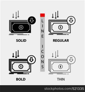 Business, cost, cut, expense, finance, money Icon in Thin, Regular, Bold Line and Glyph Style. Vector illustration. Vector EPS10 Abstract Template background