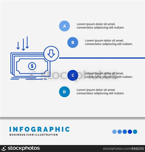 Business, cost, cut, expense, finance, money Infographics Template for Website and Presentation. Line Blue icon infographic style vector illustration. Vector EPS10 Abstract Template background