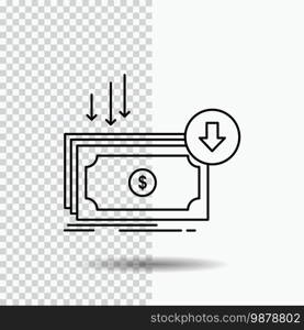 Business, cost, cut, expense, finance, money Line Icon on Transparent Background. Black Icon Vector Illustration. Vector EPS10 Abstract Template background