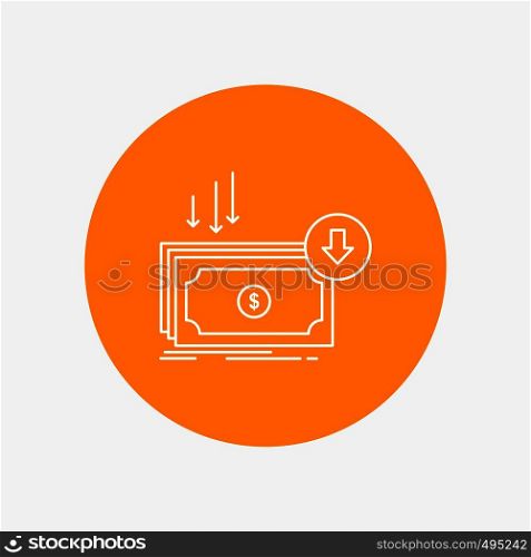 Business, cost, cut, expense, finance, money White Line Icon in Circle background. vector icon illustration. Vector EPS10 Abstract Template background
