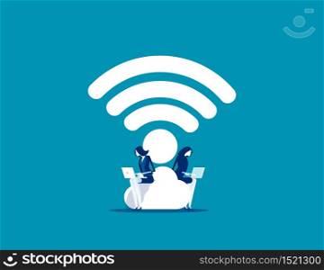 Business couple and working. Concept business vector, Wifi, Portable, Technology.
