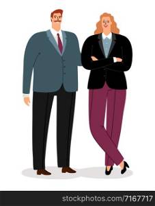 Business couple, man and woman avatars isolated on white background, vector illustration. Business couple isolated on white