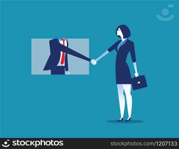 Business couple shaking hands. Concept business vector illustration. Flat character style.