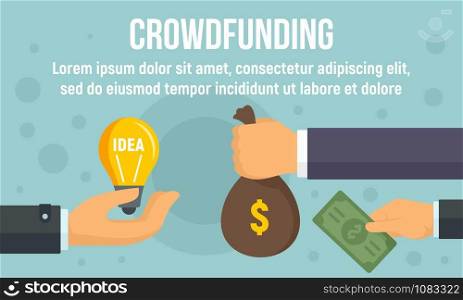 Business crowdfunding concept banner. Flat illustration of business crowdfunding vector concept banner for web design. Business crowdfunding concept banner, flat style