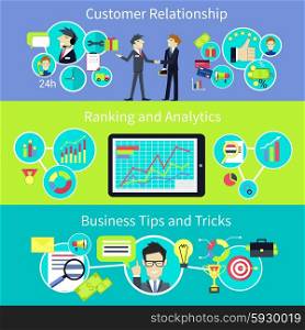 Business customer relationship. Tips and trips. Crm, management and communication, strategy success, people professional, support manager businessman, client person, analysis and consultant illustration