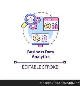 Business data analytics concept icon. Information research. Major digital skills abstract idea thin line illustration. Isolated outline drawing. Editable stroke. Arial, Myriad Pro-Bold fonts used. Business data analytics concept icon