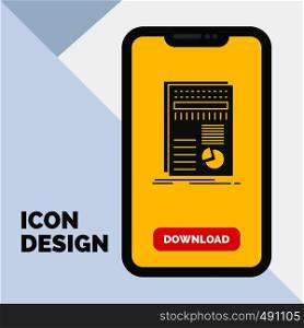 business, data, finance, report, statistics Glyph Icon in Mobile for Download Page. Yellow Background. Vector EPS10 Abstract Template background