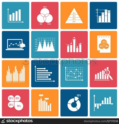Business data financial report dot bar pie charts diagrams and graphs white icons set isolated vector illustration
