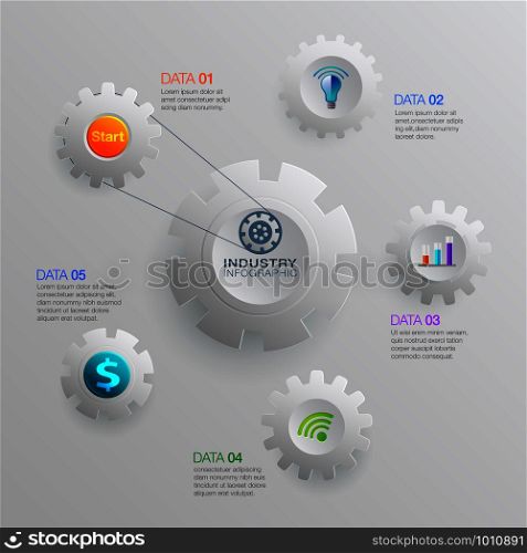 Business data infographic. Process chart industry. Abstract elements of graph, diagram with 5 steps, options, parts or processes. Vector business template for presentation.
