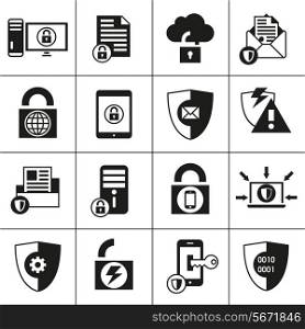 Business database protection technology and cloud network access icons set black vector illustration