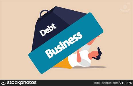 Business debt and poor burden investment. Man loss money and credit risk vector illustration concept. People finance problem and economic failure. Money collapse bank and bankruptcy cash