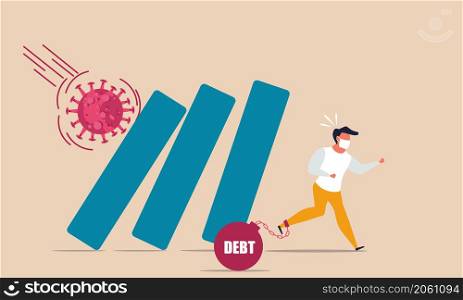 Business debt crisis economy coronavirus pandemic. Financial credit global collapse crash fall economic. Fear to loss money statistic bankruptcy company. Vector illustration covid trouble investment