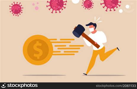 Business debt crisis economy coronavirus pandemic. Financial credit global collapse crash fall economic. Fear to loss money statistic bankruptcy company. Vector illustration covid trouble investment