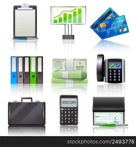 Business decorative icons realistic set with clipboard chart credit card isolated vector illustration
