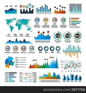 Business demographics and statistics infographic elements with colourful charts, diagrams and graph vector set. Illustration of colored chart and graph report. Business demographics and statistics infographic elements with colourful charts, diagrams and graph vector set
