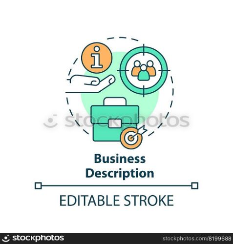 Business description concept icon. Enterprise data. Advantage of commercial planning abstract idea thin line illustration. Isolated outline drawing. Editable stroke. Arial, Myriad Pro-Bold fonts used. Business description concept icon
