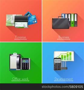 Business design concept set with finance development and office work realistic elements isolated vector illustration. Business Design Concept Set