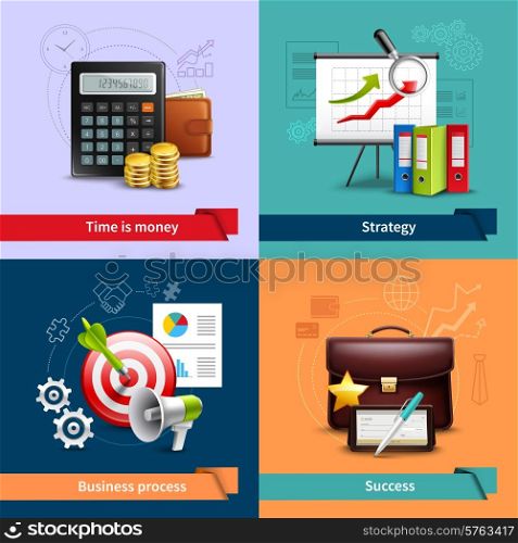 Business design concept set with money strategy success realistic icons isolated vector illustration. Business Realistic Set