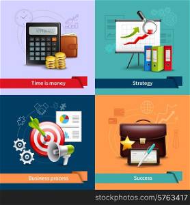 Business design concept set with money strategy success realistic icons isolated vector illustration. Business Realistic Set