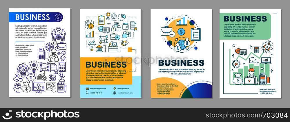 Business development brochure template layout. Startup launch. Flyer, booklet, leaflet print design with linear illustrations. Vector page layouts for magazines, annual reports, advertising posters. Business development brochure template layout