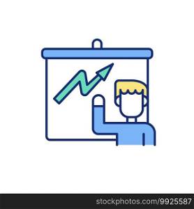 Business development RGB color icon. Increasing revenues. Building strategic business decisions. Driving growth and profitability. Project management and data analysis. Isolated vector illustration. Business development RGB color icon