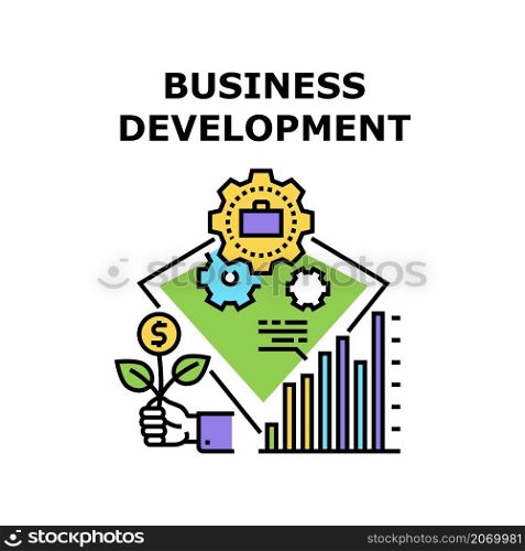 Business development success. Research strategy. Project plan. People growth. Work industry. Team advice vector concept color illustration. Business development icon vector illustration