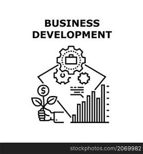Business development success. Research strategy. Project plan. People growth. Work industry. Team advice vector concept black illustration. Business development icon vector illustration