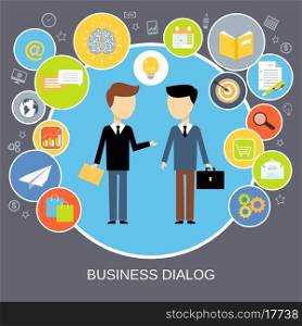 Business dialog concept with people chatting and sharing ideas vector illustration