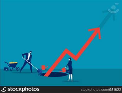 business dig soil with arrow growth invest concept vector.