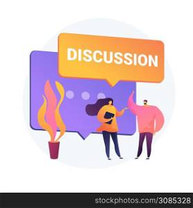 Business discussion. Verbal communication, colleagues conversation, corporate conference. Partnership establishment negotiation. Office meeting. Vector isolated concept metaphor illustration. Business discussion vector concept metaphor