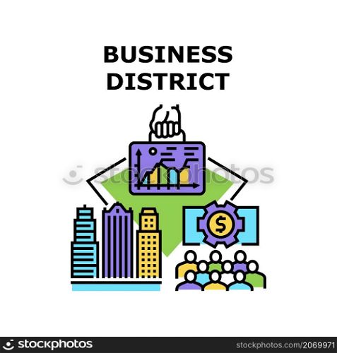 Business district city building. Modern office. Urban ctyscape. Skyline construction. Town metropolis vector concept color illustration. Business district icon vector illustration
