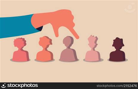Business diverse and hand choose recruit personnel. Select success talent people vector illustration concept. Employer group and vacancy job. Human hiring for entrepreneur with different skin