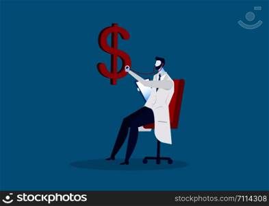 business doctor dollar health check with stethoscope. vector