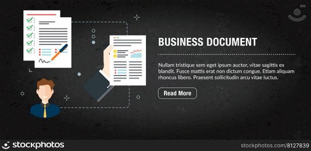 Business document concept. Internet banner with icons in vector. Web banner for business, finance, strategy, investment, technology and planning.