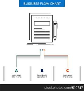 Business, document, file, paper, presentation Business Flow Chart Design with 3 Steps. Line Icon For Presentation Background Template Place for text. Vector EPS10 Abstract Template background