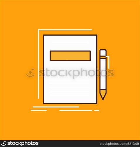 Business, document, file, paper, presentation Flat Line Filled Icon. Beautiful Logo button over yellow background for UI and UX, website or mobile application. Vector EPS10 Abstract Template background